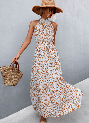 Printed Sleeveless Tie Waist Maxi Dress - MimiStylez