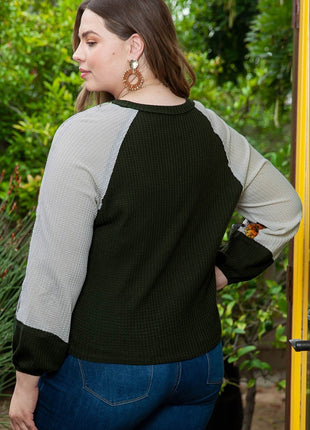 Plus Size Floral Waffle-Knit Round Neck Blouse - MimiStylez