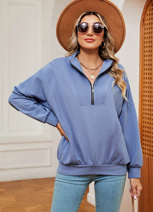 Half Zip Dropped Shoulder Sweatshirt - MimiStylez