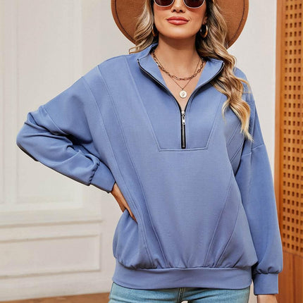 Half Zip Dropped Shoulder Sweatshirt - MimiStylez