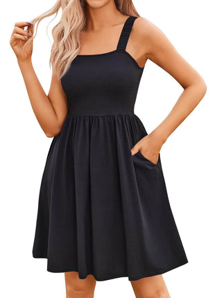 Women's Casual Square Collar Dress With Pockets - MimiStylez