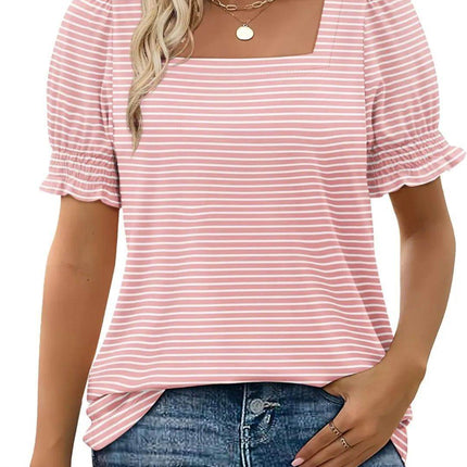 Simple U-neck Petal Sleeve Loose T-shirt - MimiStylez
