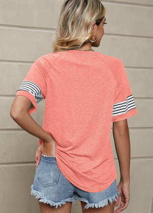 Striped Round Neck Short Sleeve T-Shirt - MimiStylez