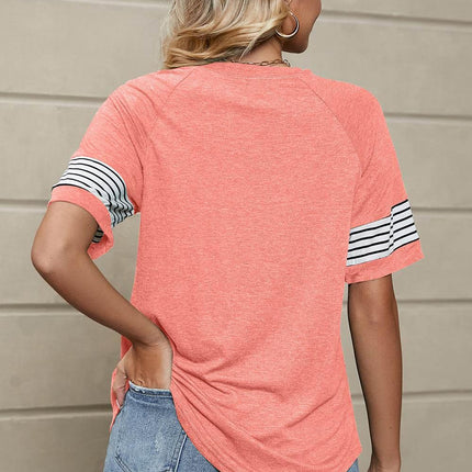 Striped Round Neck Short Sleeve T-Shirt - MimiStylez