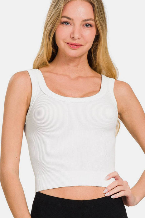 Zenana Ribbed Round Neck Cropped Tank - MimiStylez