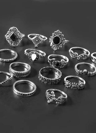 15 Piece Alloy Vintage Ring Set - MimiStylez