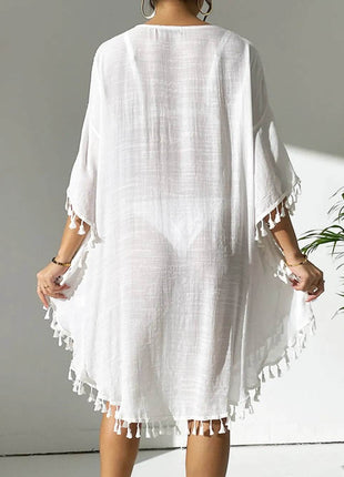 Tassel Cutout Scoop Neck Cover-Up Dress - MimiStylez