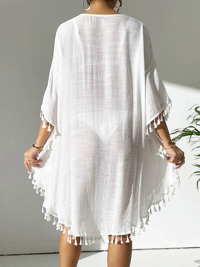 Tassel Cutout Scoop Neck Cover-Up Dress - MimiStylez