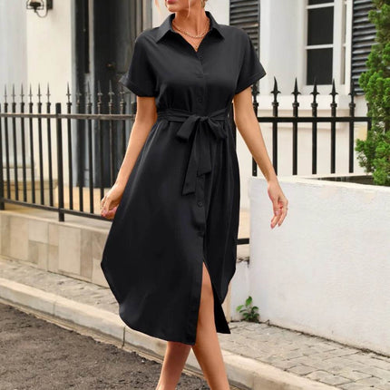 Tied Button Up Shirt Dress - MimiStylez