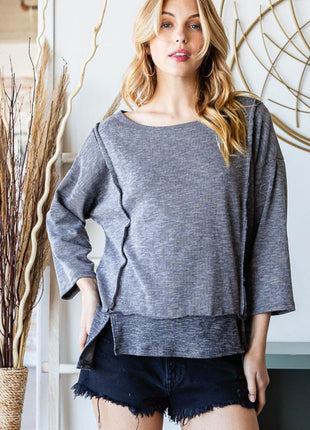 Reborn J Boat Neck Exposed Seam Slit Top - MimiStylez