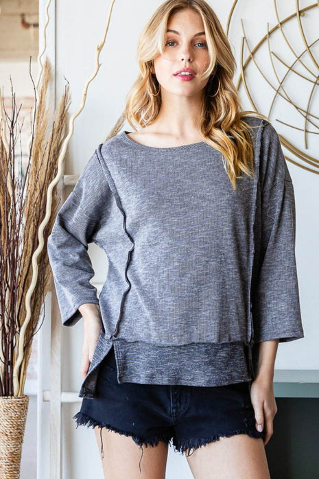 Reborn J Boat Neck Exposed Seam Slit Top - MimiStylez