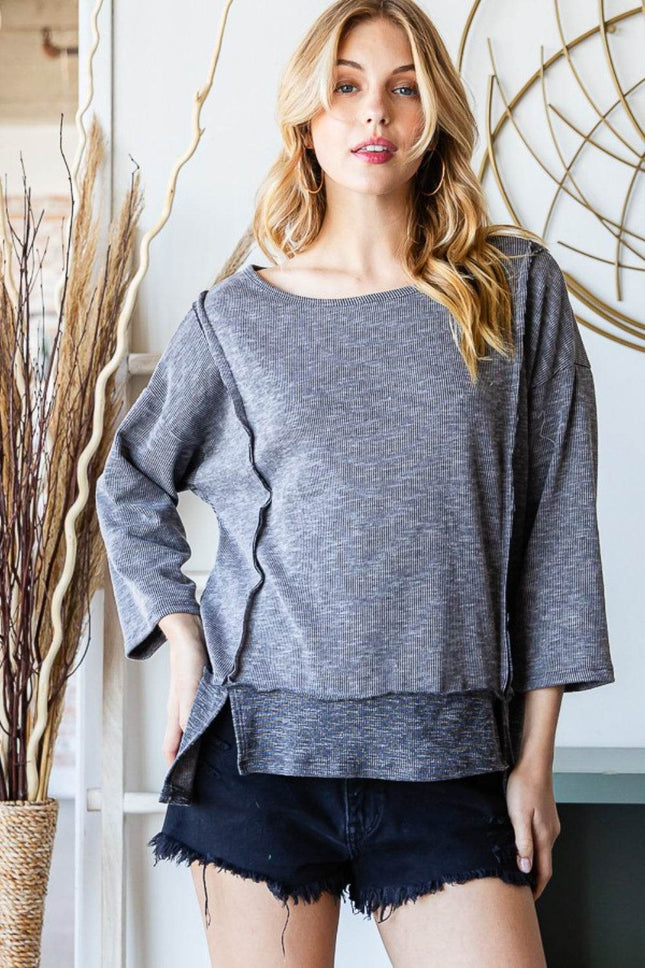 Reborn J Boat Neck Exposed Seam Slit Top - MimiStylez