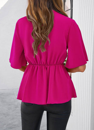 Surplice Tie Waist Half Sleeve Blouse - MimiStylez