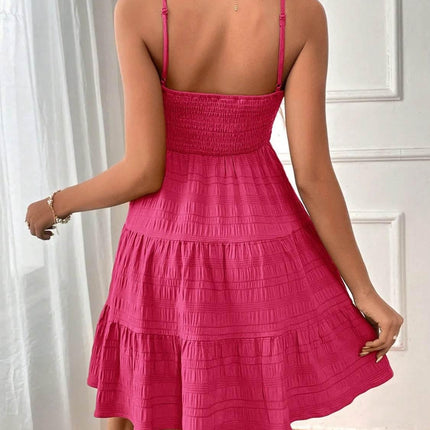 Smocked Tiered Sleeveless Mini Dress - MimiStylez