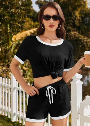 Ribbed Short Sleeve Top and Shorts Set - MimiStylez