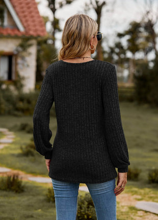 Round Neck Button-Down Long Sleeve Tee - MimiStylez