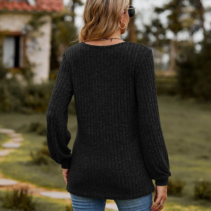 Round Neck Button-Down Long Sleeve Tee - MimiStylez