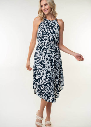 White Birch Tied Ruched Floral Sleeveless Knee Length Dress - MimiStylez