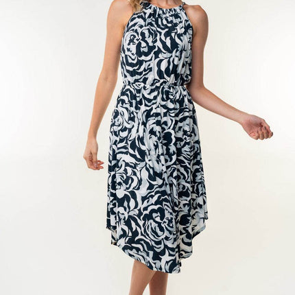 White Birch Tied Ruched Floral Sleeveless Knee Length Dress - MimiStylez