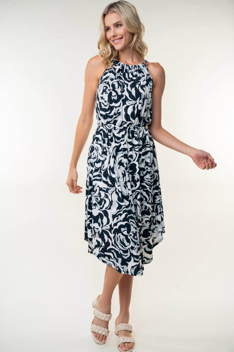 White Birch Tied Ruched Floral Sleeveless Knee Length Dress - MimiStylez
