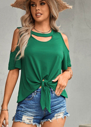 Tied Cutout Cold-Shoulder Top - MimiStylez
