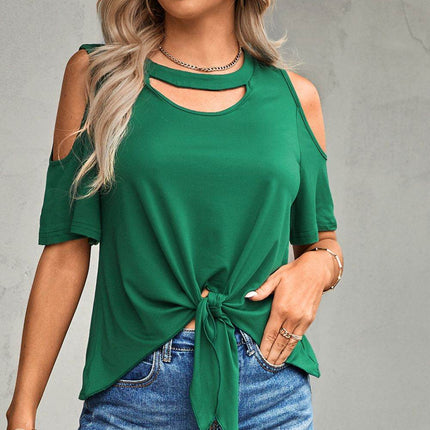 Tied Cutout Cold-Shoulder Top - MimiStylez
