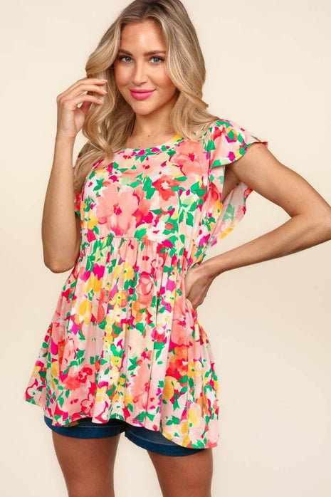Haptics Floral Peplum Babydoll Blouse - MimiStylez