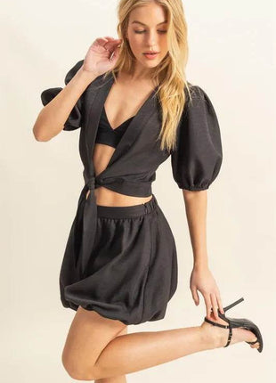 HYFVE Front Tie Top and Bubble Hem Shorts - MimiStylez