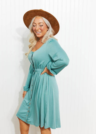 Scoop Neck Empire Waist Long Sleeve Mini Dress - MimiStylez