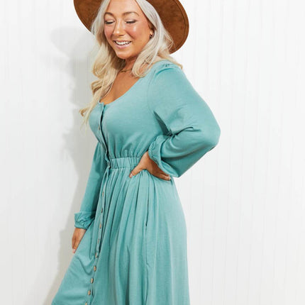 Scoop Neck Empire Waist Long Sleeve Mini Dress - MimiStylez