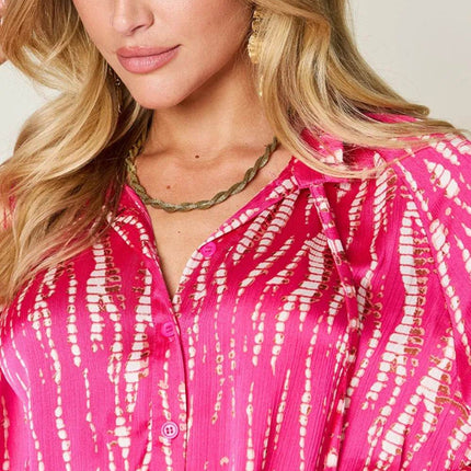 Double Take Full Size Printed Button Up Long Sleeve Shirt - MimiStylez