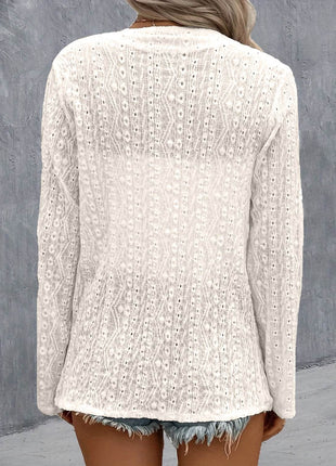 Eyelet Roll-Tab Sleeve Cardigan - MimiStylez