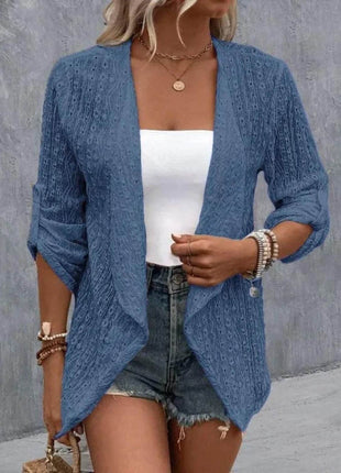 Eyelet Roll-Tab Sleeve Cardigan - MimiStylez