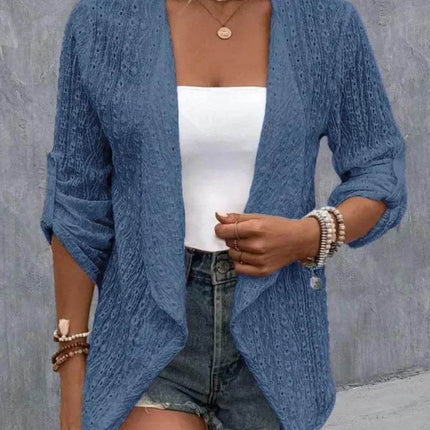 Eyelet Roll-Tab Sleeve Cardigan - MimiStylez