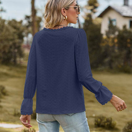 V-Neck Flounce Sleeve Blouse - MimiStylez