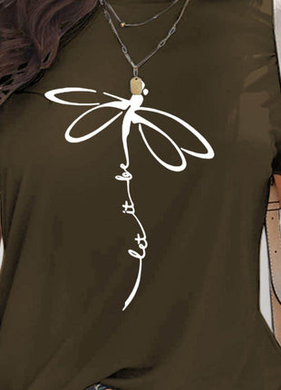 Dragonfly Graphic Round Neck Short Sleeve T-Shirt - MimiStylez