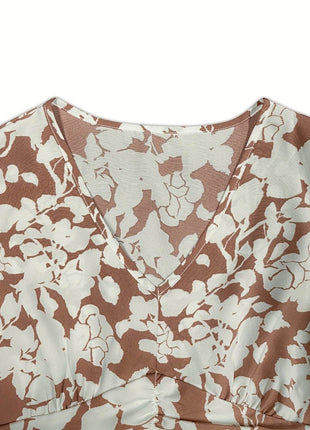 Printed V-Neck Cap Sleeve Midi Dress - MimiStylez