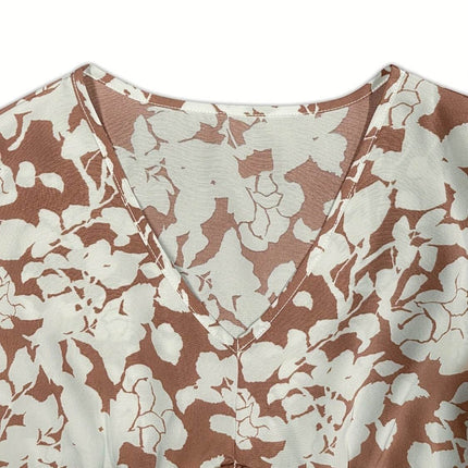 Printed V-Neck Cap Sleeve Midi Dress - MimiStylez