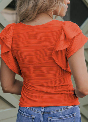 Textured Round Neck Cap Sleeve Top - MimiStylez