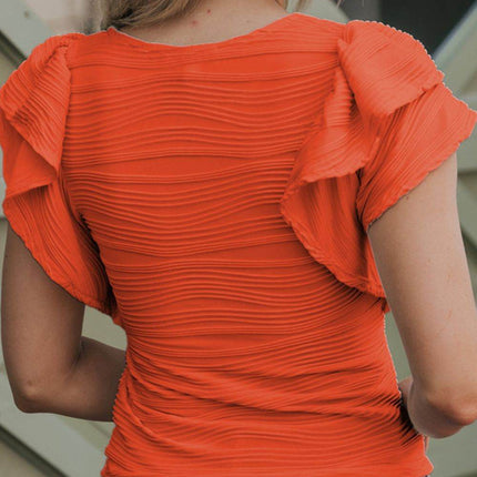 Textured Round Neck Cap Sleeve Top - MimiStylez