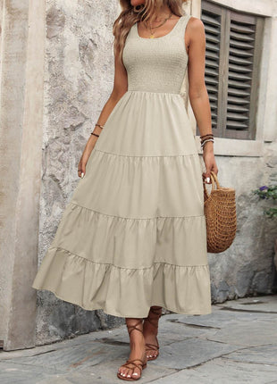 Smocked Scoop Neck Sleeveless Tank Dress - MimiStylez
