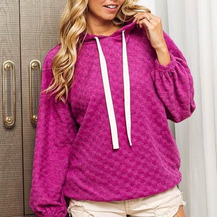 BiBi Brushed Checker Drawstring Long Sleeve Hoodie - MimiStylez