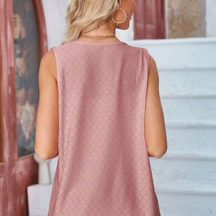 Eyelet Open Front Sleeveless Cardigan - MimiStylez