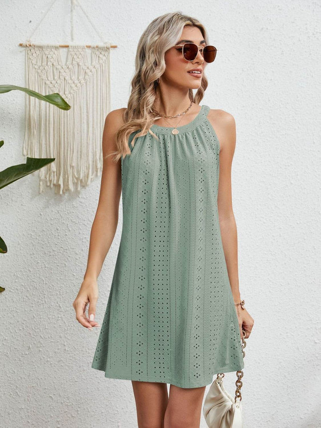 Eyelet Grecian Neck Mini Dress - MimiStylez