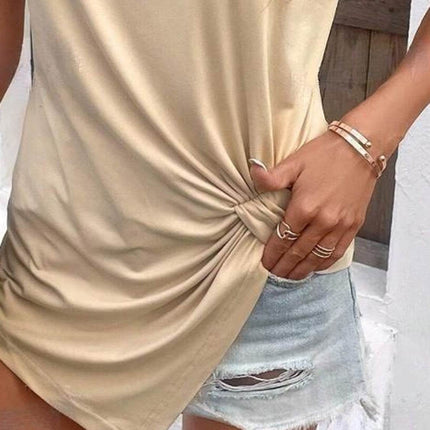 Asymmetric Hem Round Neck T-Shirt - MimiStylez