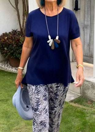 Full Size Round Neck Short Sleeve Top and Pants Set Plus Size - MimiStylez