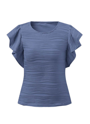 Textured Round Neck Cap Sleeve Top - MimiStylez