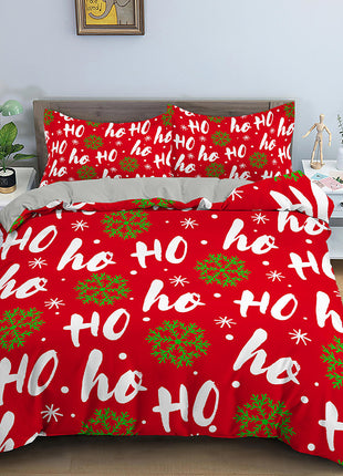 Christmas Cartoon Santa Claus Three-piece Digital Printing Bedspread