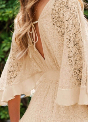 Lace Cutout Half Sleeve Mini Dress - MimiStylez