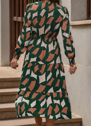 Perfee Printed Tied Pocketed Lantern Sleeve Dress - MimiStylez